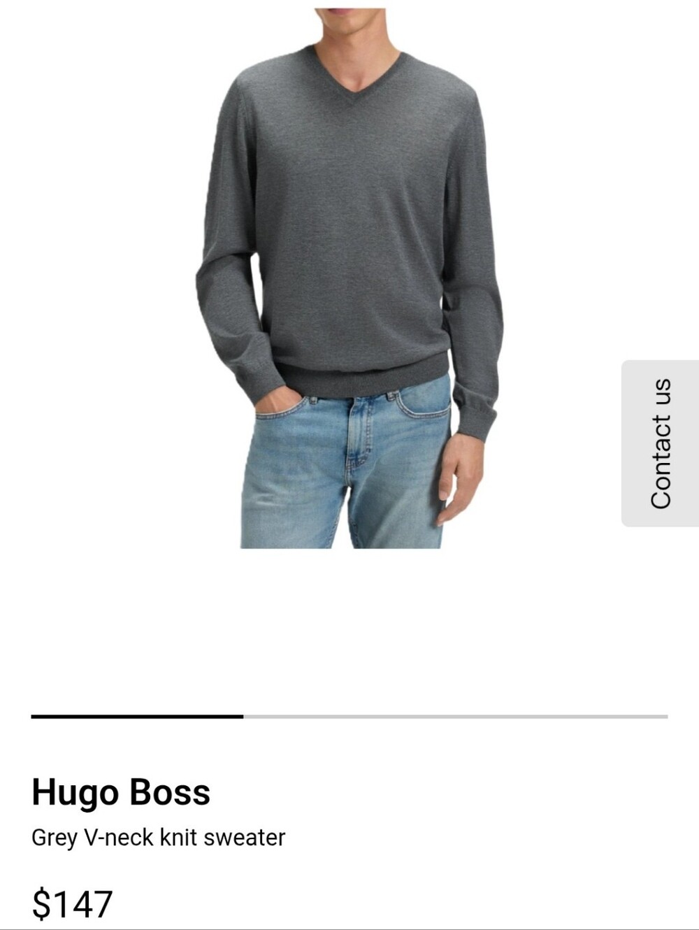 Hugo Boss Grey V-Neck Knit Sweater